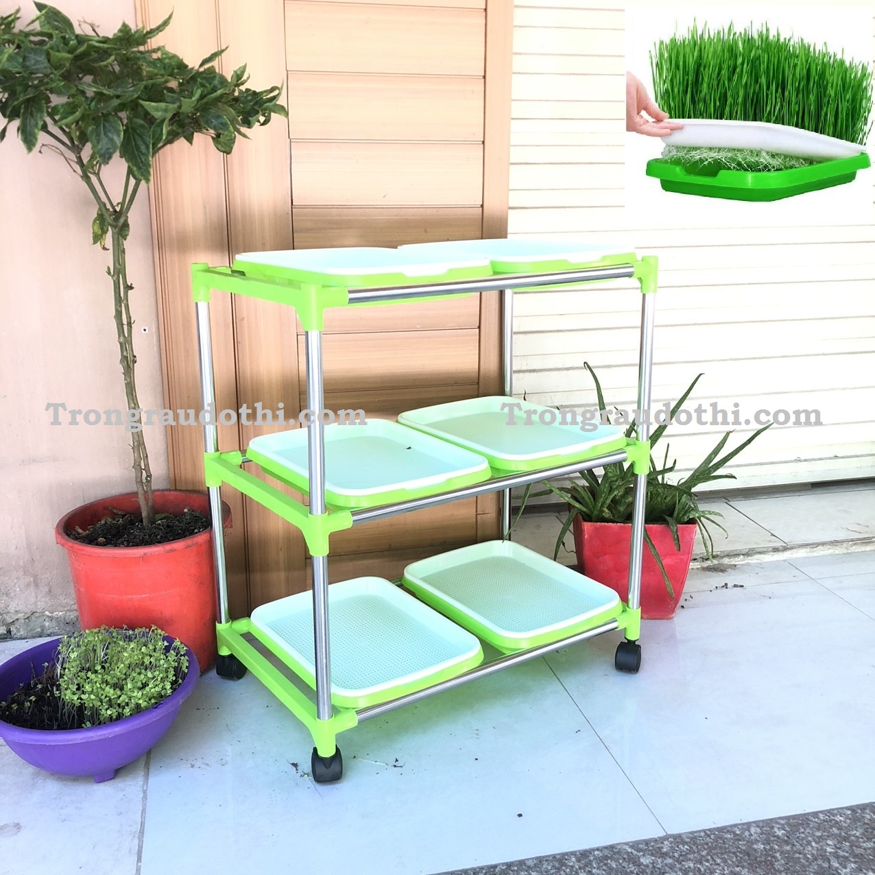 Bộ trồng rau mầm 3 tầng 6 chậu - Ảnh 1